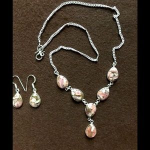 NEW Copper Rhodochrosite 925 Silver Necklace & Ear